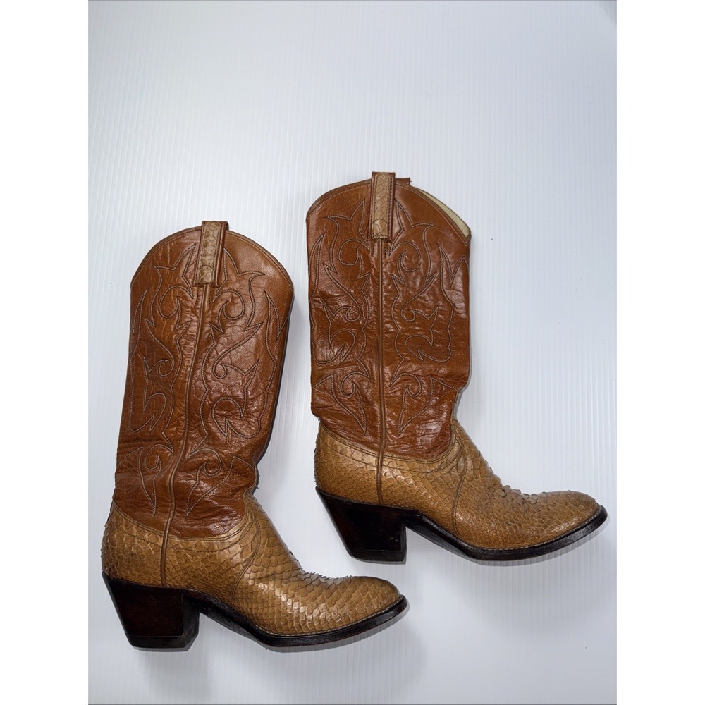 Vintage Dan Post Exotic Python Snakeskin‎ Brown Cowboy Western Boots Size 5.5